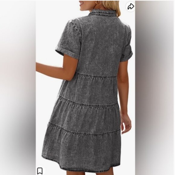 Babydoll Black distressed button down denim dress - XL - Picture 3 of 6